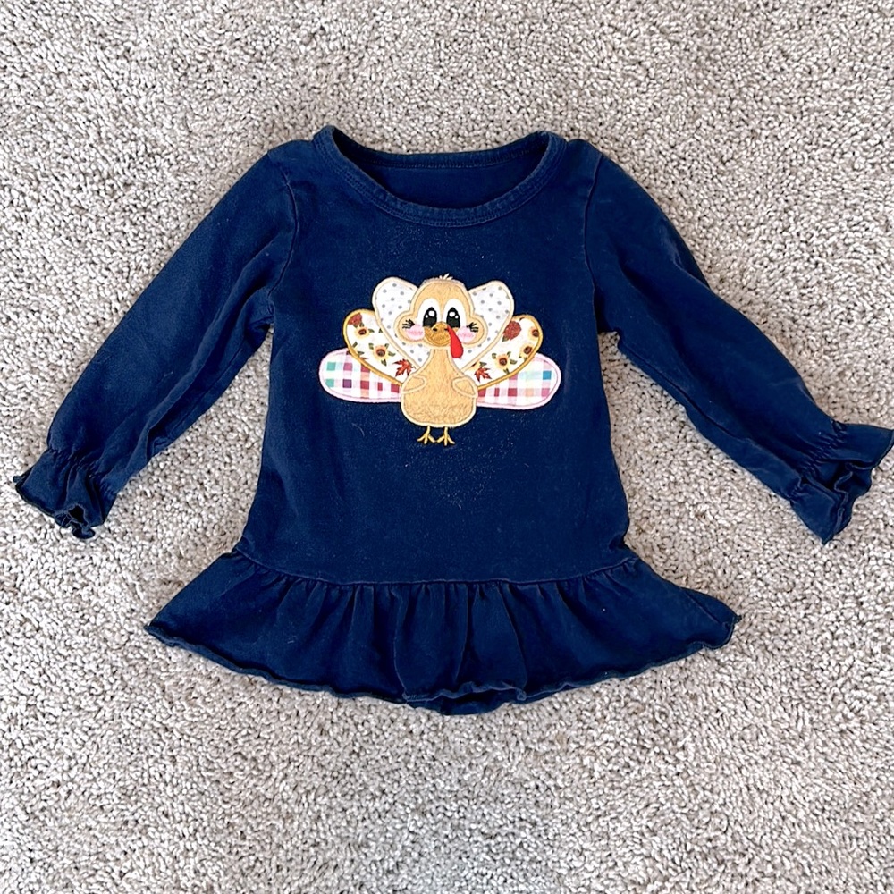 Toddler Girl Thanksgiving Turkey Appliqué Long-Sleeve Ruffle Shirt